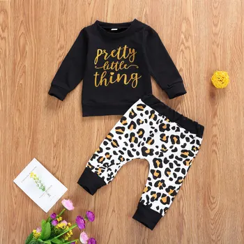 2020 Jaunu Toddler Bērniem, Baby Girl Apģērbu Leopard T-Krekli, Topi, Bikses, Garās Rudens Apģērbs, Apģērbu Komplekts 0-24M