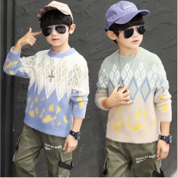 2020 Rudens Ziemas Jauno puiku džemperis ģeometrisko modeli, adītas bērnu džemperi stilīgs, silts Toddler mēteļi zēniem zīdaiņu apģērbi