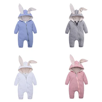 2020 Rudens Ziemas Zīdaiņu Apģērbs Jaundzimušo Bērnu Zēni Meitenes Bunny Ausis Romper Garām Piedurknēm Apģērbs Trušu Kopumā Zip Silts Jumpsuit