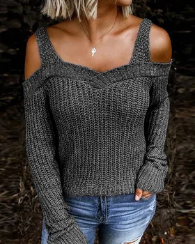 2020 Sieviešu Modes Elegants Cieta garām Piedurknēm Cut-out Džemperis Gadījuma atslēgšanas Gadījuma ar garām Piedurknēm Vilkt Pār Džemperis Sieviete Rudens