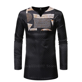 2020 Vīrieši Āfrikas Apģērbu Dashiki Drukāt Krekli Virsdrēbes Africaine Bazin Riche V-veida kakla Pilnu Piedurknēm Āfrikas Cilšu Kleitas Vīrietis Vīrietis