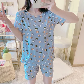 2020 Zaudēt Gadījuma Sleepwear Cute Vasaras Pidžamas Komplekts Sievietēm Sviedri T-Krekli un Bikses, Apelsīnu Augļu Drukāt Meitene Pjs Homewear