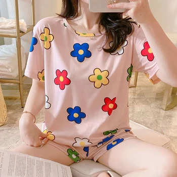 2020 Zaudēt Gadījuma Sleepwear Cute Vasaras Pidžamas Komplekts Sievietēm Sviedri T-Krekli un Bikses, Apelsīnu Augļu Drukāt Meitene Pjs Homewear