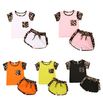 2020 Zīdainis, Mazulis, Zēns, Meitene Tracksuit Apģērbs 2GAB Īsām Piedurknēm Topi, Bikses, Leoparda Drukas Bērniem Boutique Apģērbu Vairumtirdzniecība