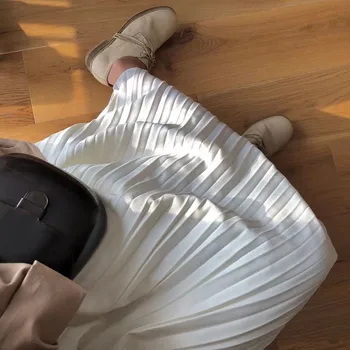 2020. gada Pavasara Balta Šifona Sieviešu Augsta Vidukļa Svārki Vintage Sieviete Melnā Garā Kroku Svārki Streetwear Saias Midi Faldas drēbes
