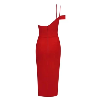 2020. gada Rudenī Jaunu Sieviešu Modes Sexy Red Spageti V-veida Kakla Sadalīt Midi Pārsējs Bodycon Kleita Klubs Puse Kleita Vestidos