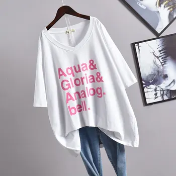2020. gada Vasaras Jauno korejas Sieviešu Plus Lieluma Cover Vēdera Augšējā T-krekls Brīvs Un Plānas Vienkāršu V-veida kakla Ikdienas Īsās Piedurknes Bezmaksas Piegāde