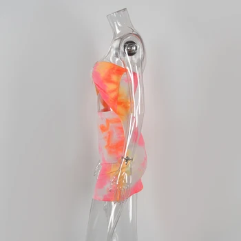 2020. gada Vasaras Kaklasaites krāsota Bodycon Mini Kleita Strapless Drukāt Elastīga Auduma, bez Piedurknēm, ar Augstu Vidukli, Fitnesa Puse Sieviešu Kleita