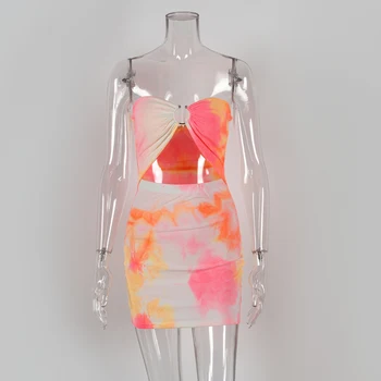 2020. gada Vasaras Kaklasaites krāsota Bodycon Mini Kleita Strapless Drukāt Elastīga Auduma, bez Piedurknēm, ar Augstu Vidukli, Fitnesa Puse Sieviešu Kleita