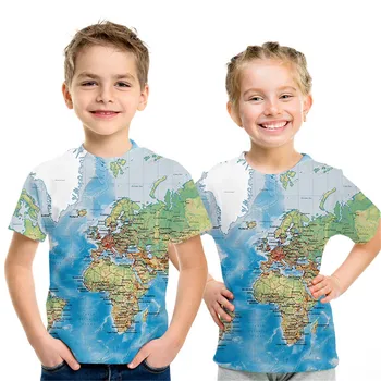 2020. gada Vasaras Kids Fashion 3D T-krekls Pasaules Kartē Grāmatu Kalnu Iespiesti Zēni Meitenes T krekls Bērniem Harajuku Tshirts 4-12 Gadi