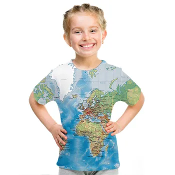 2020. gada Vasaras Kids Fashion 3D T-krekls Pasaules Kartē Grāmatu Kalnu Iespiesti Zēni Meitenes T krekls Bērniem Harajuku Tshirts 4-12 Gadi