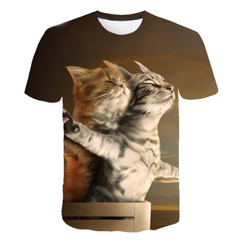2020. gada Vasaras Zēni Karikatūra Kaķis t krekls Gadījuma 3D Iespiesti Meitenes Streetwear Bērniem, Bērnu Drēbes, Bērnu Funny T O-veida Kakla