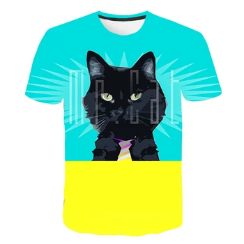 2020. gada Vasaras Zēni Karikatūra Kaķis t krekls Gadījuma 3D Iespiesti Meitenes Streetwear Bērniem, Bērnu Drēbes, Bērnu Funny T O-veida Kakla