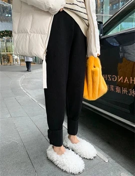 2020. gada rudens un ziemas, jaunas sieviešu bikses trikotāžas augstu vidukļa plaša kāju bikses potītes harēma dāmas siltas bikses