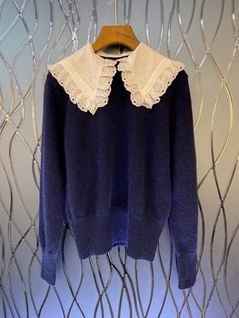 2020. gada rudens un ziemas jauno modes sieviešu apģērbu krāsu saskaņošanas, atloks, apdares garām piedurknēm visu maču džemperis 1120