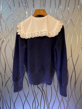 2020. gada rudens un ziemas jauno modes sieviešu apģērbu krāsu saskaņošanas, atloks, apdares garām piedurknēm visu maču džemperis 1120