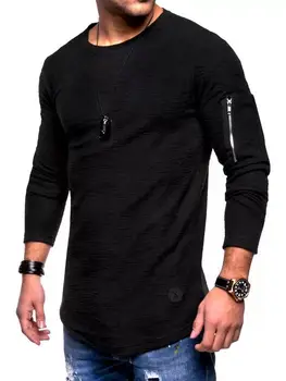 2020. gada rudenī un ziemā karstā pārdošanas vīriešu tīrtoņa krāsu apaļu kakla kapuci garām piedurknēm T-krekls ar roku, rāvējslēdzēju iešūšana Eiropas styl