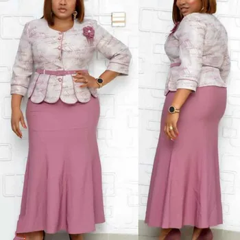 2020. gada vasaras sexy āfrikas sieviešu modes drukāšanas plus lieluma poliestera divi gabali komplekti, tops un gari svārki XL-4XL