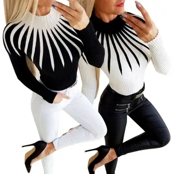 2020. gadam JAUNIEM Karstā Rudens Ziemas Sievietēm, Krāsu Saskaņošanas augstu uzrullētu apkakli Džemperis ar garām Piedurknēm Slim fit Ikdienas Apģērbu