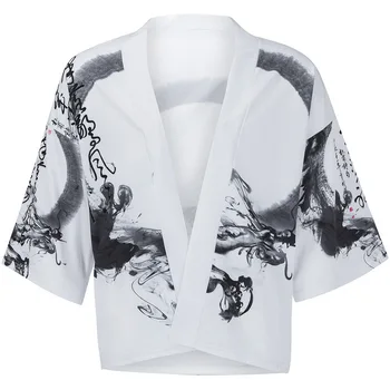 2020. gadam Pavasara vasaras Streetwear Haori Vīriešu Yukata Samurai Kimono, Japāņu Kimonos Jaka Vīriešiem Ķīniešu tintes glezna drukāt Kimono