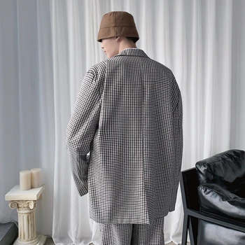 2020. gadā-Pavasarī Un Rudenī Jaunu korejiešu Versija Houndstooth Uzvalks Uzvalks Modes Gadījuma Zaudēt Uzvalks Divu gabals Tumši Pelēkā krāsā, M-XL