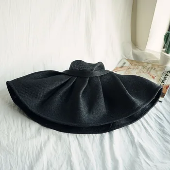 202008-panshi - Hepburn stils papīra, auduma vēja malām, var kārtīgi dāma atpūtas klp sievietēm, atpūtas brīvdienu saules cepure