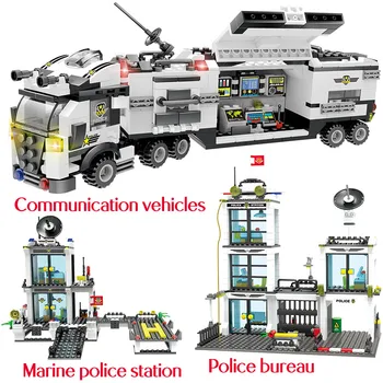 2054pcs Pilsētas Policijas Staiton Kravas Helikopters Celtniecības Bloki Pilsētas SWAT policijas Apgaismo Ķieģeļi Rotaļlietas Bērniem