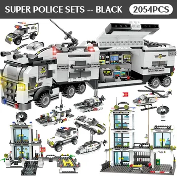 2054pcs Pilsētas Policijas Staiton Kravas Helikopters Celtniecības Bloki Pilsētas SWAT policijas Apgaismo Ķieģeļi Rotaļlietas Bērniem
