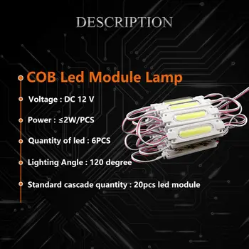 20pcs/daudz injekcijas ar objektīvu COB LED modulis ūdensdrošs LED fona apgaismojums parakstīt kanāls vēstuli DC12V IP 2W