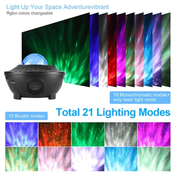 21 Apgaismojuma Režīmi Uzlabot LED Zvaigžņu Nakts Gaisma Mūzikas Vilnis ar Bluetooth Mūzikas Tālvadības pults, Taimeris USB Powered Projektoru 30