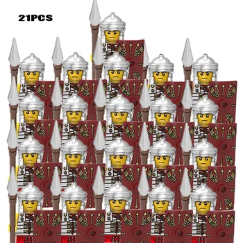 21PCS/DAUDZ Castle Royal King ' s Knight Romas Spartaks Viduslaiku Vecuma Karavīri Red Lion skaitļi Saderīgu Celtniecības Bloki bērniem rotaļlietas