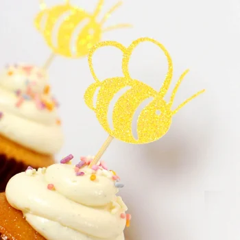 24Pcs Bumble Bee Cupcake Toppers Spīguļi, Šūnveida Kūka Topper Cērtes Baby Dušas Dzimumu Atklāt Puse Pārtikas Dekorēšanas Piederumi