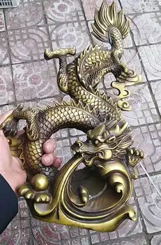 27cm Ķīnas Vara Bronzas Lidojumu Deju Labs Pūķis Laimīgs Feng shui Statuja