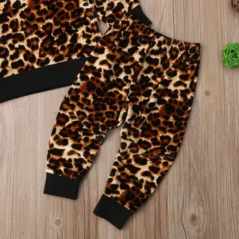 2GAB Emmababy Baby Toddler Meitenes Leopard Print Drēbes, Topi, T-krekls, Garās Bikses Apģērbu Komplekti