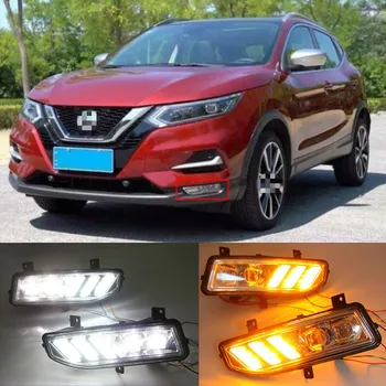 2GAB LED Dienas Gaitas Gaismas, Nissan Qashqai 2019 2020 Dinamisku Dzeltenu Signālu Auto DRL 12V LED Miglas Lukturi