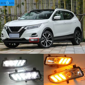 2GAB LED Dienas Gaitas Gaismas, Nissan Qashqai 2019 2020 Dinamisku Dzeltenu Signālu Auto DRL 12V LED Miglas Lukturi