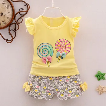 2GAB bērniem vasaras apģērbu Toddler Bērniem, Baby Meiteņu Tērpiem Lolly T-krekls Topi+Īsās Bikses Apģērbu Komplekts roupa infantil menina3.58