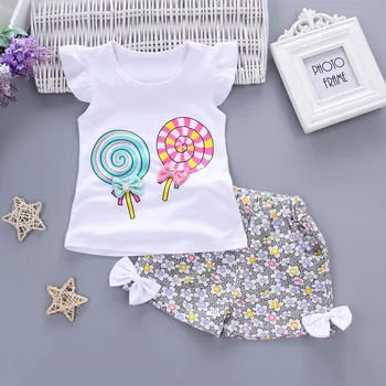 2GAB bērniem vasaras apģērbu Toddler Bērniem, Baby Meiteņu Tērpiem Lolly T-krekls Topi+Īsās Bikses Apģērbu Komplekts roupa infantil menina3.58