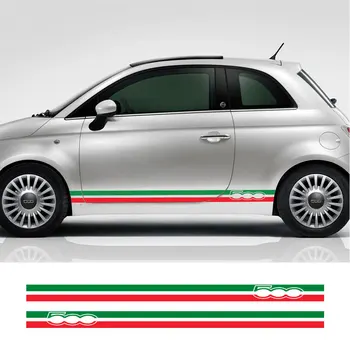 2GAB itālijas Karogu Automašīnu Durvju Sānu Svītras Svārki Uzlīmes Grafikas Uzlīmes Fiat 500 Abarth Auto Vinila PVC Uzlīmēm, Auto Piederumi