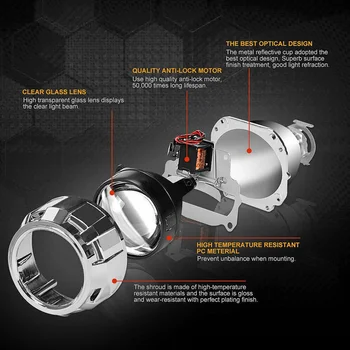 2gab 2.5 Collas Universālais HID Projektora Objektīvs Sudraba Vanšu par H1 LED Spuldzes Auto Lukturu