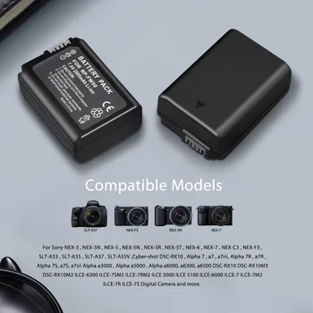 2gab 2000mAh NP-FW50 NPFW50 NP FW50 Ciparu Akumulatora + LED Dual USB Lādētājs Sony NEX-3 UN NEX-5C Alpha A55 NEX-C3 A7 A6500 A6300