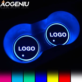 2gab 6.7*0.8 cm Led Kausa Turētāja Mat Gaismas Auto Logo USB Krāsains Par Citroen Honda Volvo Mazda, Toyota gaismas Kalniņi Piederumi