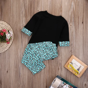 2gab Toddler Bērniem, Baby Meitenes Pusi Piedurknēm Vēstuli Iespiests T-krekls Topi+Zaļā Leopard Bikses Apģērbs, Apģērbu Komplekts Apģērbi