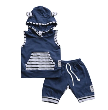 2gab Toddler Bērniem, Baby Zēni Meitenes Tērpiem Svītrainām Piedurknēm ar Kapuci +Bikses Apģērbu Komplekts Apģērbs