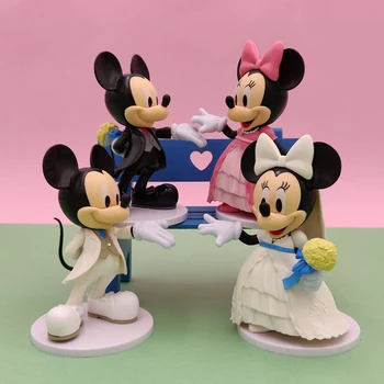 2gab/daudz Mickey Mouse Kāzu Kleitu Skaitļi Donald Duck Minnie Daisy 12cm PVC Mini Darbības Rādītāji Disney Rotaļlietas Kūka Dekori