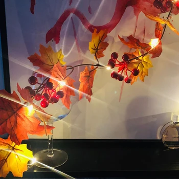 2m LED Gaismas Mākslīgā gada Rudenī, Rudenī, Kļavu Lapām Vainags Karājas Augu Pateicības Durvju Logu Kamīnu Mājas Puse Dekori