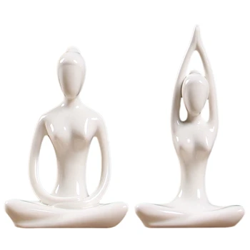 2x Abstraktās Mākslas Keramikas Joga Rada Porcelāna Statuetes Jogas Dāma Attēls Statuja Mājas Jogas Studijā Dekoru, Rotājumu 1 & 3