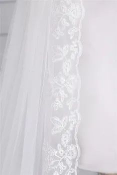 3,5 M, Garums Balts Ziloņkaula Kāzu Plīvurs, Elegants Viens Slānis Līgavas Plīvuru ar Appliques Mežģīņu Malas Galvas Plīvurs, Kāzu Aksesuāri