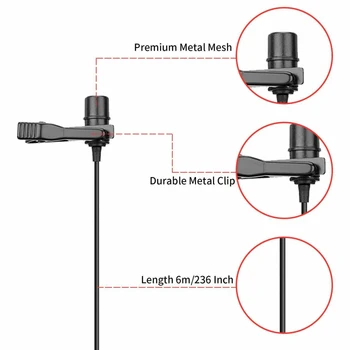3.5 mm Omni Virziena Lavalier Dual-Head Mic Trokšņa Samazināšanas Clip-on Atloks Mikrofons Smart Phones/DSLR/PC Pro Ierakstu