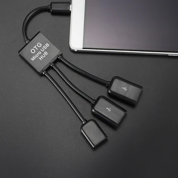 3 In1 Multi-Funkciju Dual Micro USB Uzņēmējas OTG Hub Adaptera Kabeli Sieviešu un Vīriešu Dual Micro USB 2.0 Host OTG Hub Adaptera Kabelis